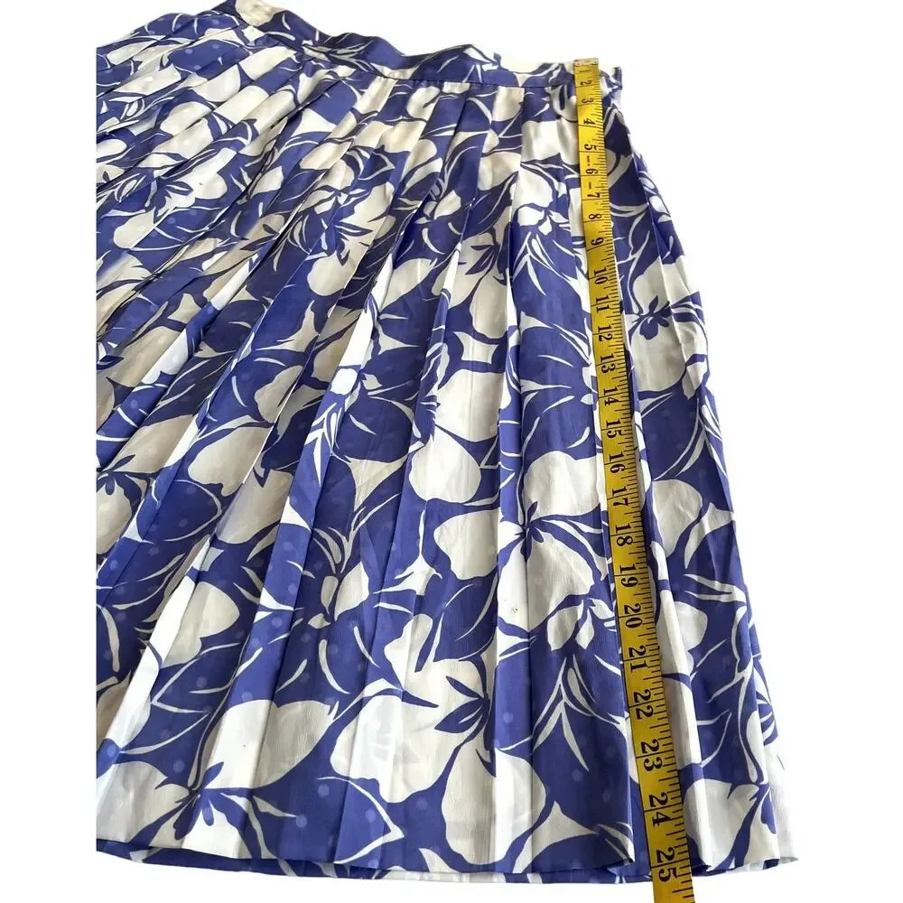 Louis Féraud 2 Piece Skirt Set Blue White Floral Polka Dot Vintage US 10